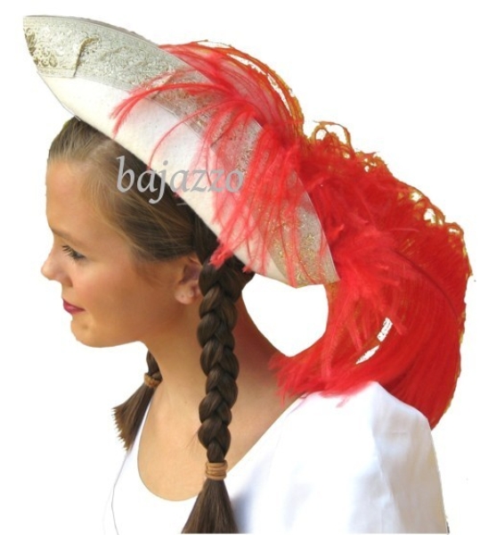 Weißer Gardehut mit roter Feder
